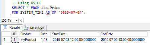 Using AS OF - query result