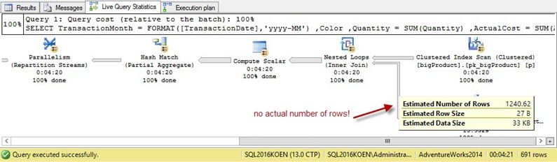 Live Query Statistics in SQL Server 2016