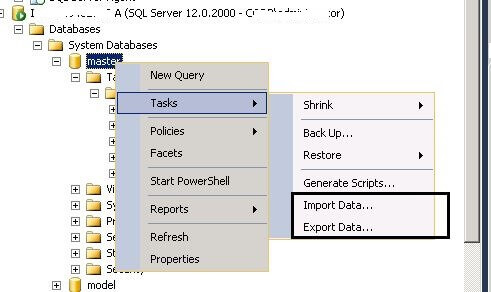 Launch Import Export Wizard