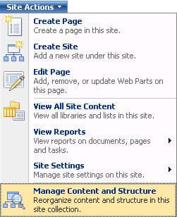 site actions