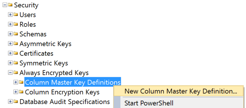 Column Master Key menu