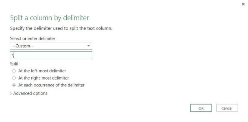 Split column dialog