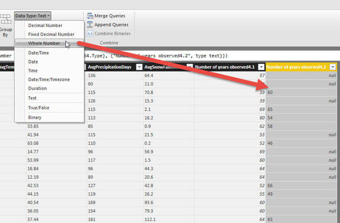 Change Data type