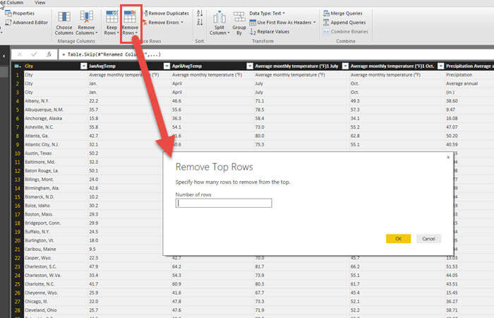 remove rows