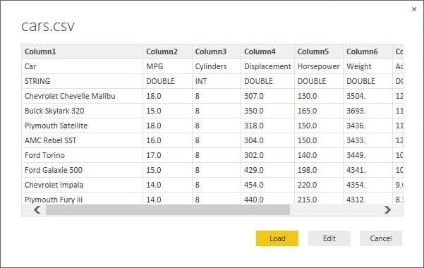 Preview Data Window in Power BI Desktop