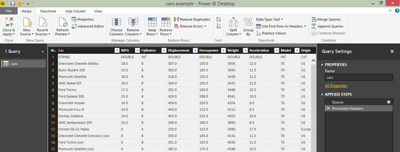 Configure the header for the data on the first line
