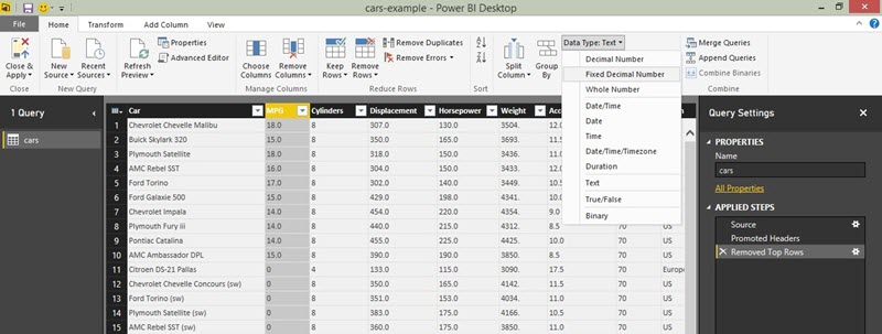 Change the data types for specific columns