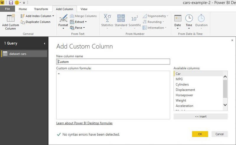 Add a custom column in Power BI Desktop Edition