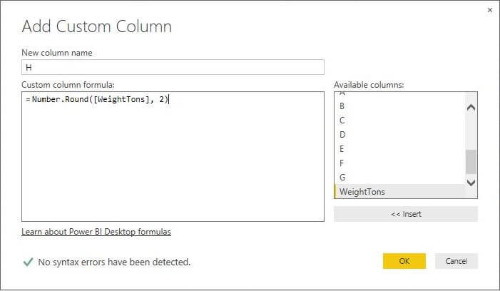 Weight in Tons calculation in Power BI Desktop Edition