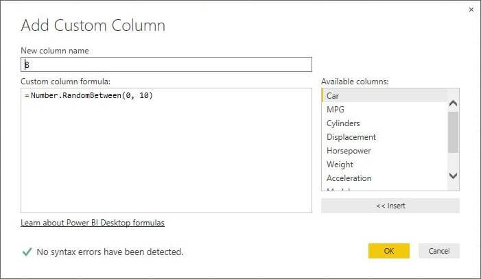 Number.RandomBetween function in Power BI Desktop Edition