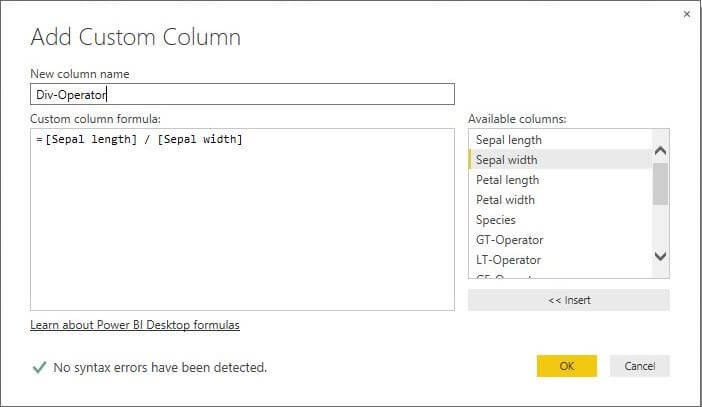 Add Custom Column for Quotient Operator