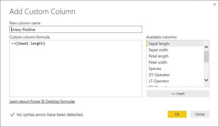Add Custom Column for Urary Positive Operator