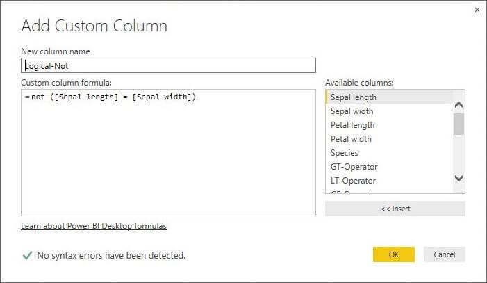 Add Custom Column for Logical Not Operator