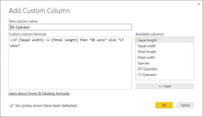 Add Custom Column for Greater Than or Equal To Operator