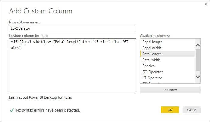 Add Custom Column for Less Than or Equal To Operator