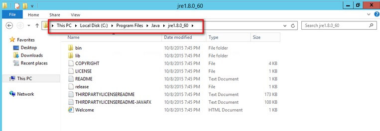 After the JRE installation, verify the installation path.