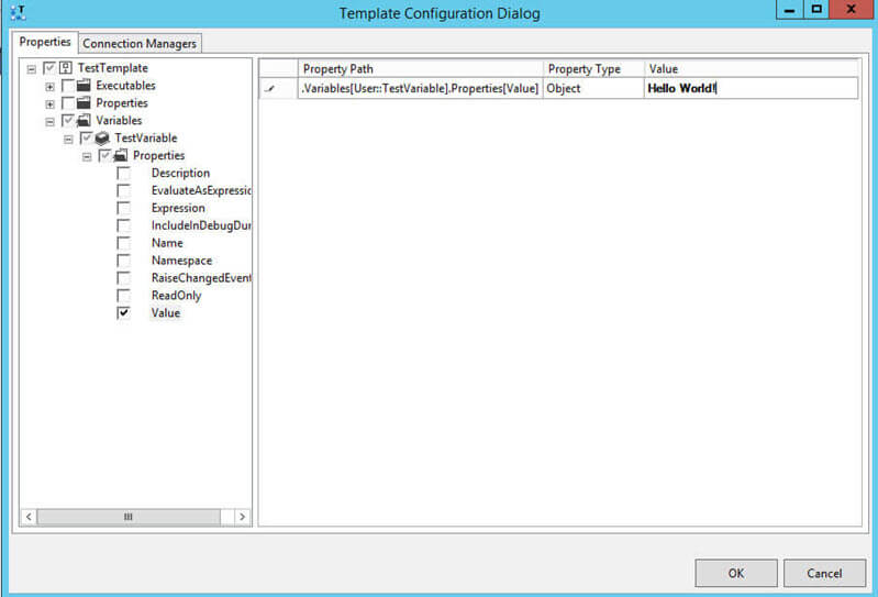 Template configuration dialog