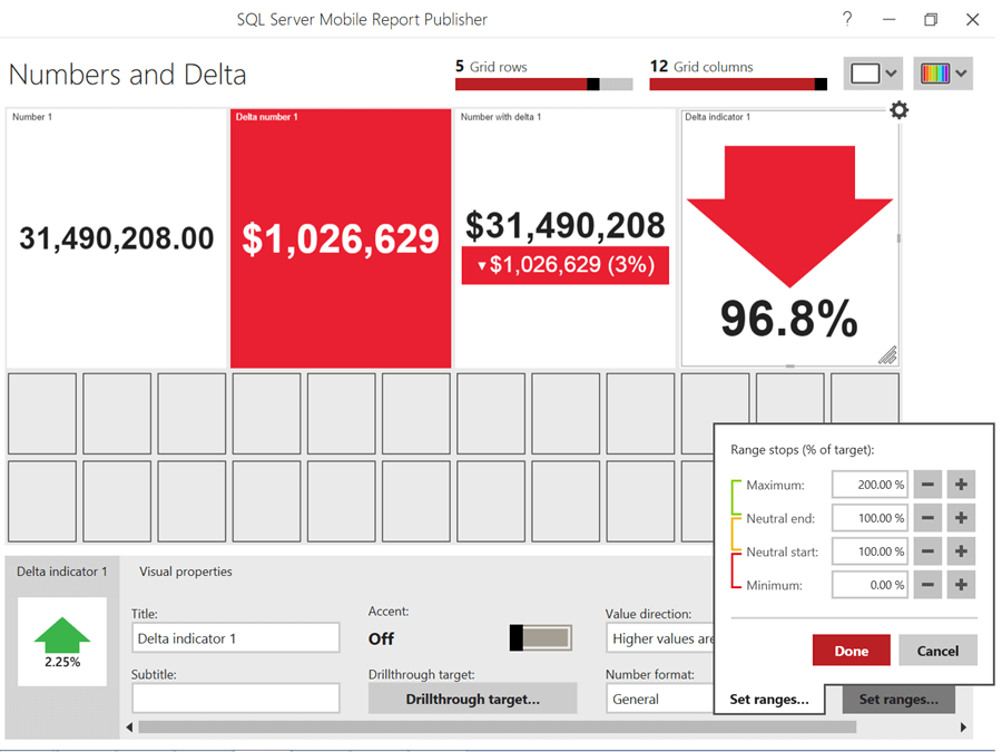 SSRS Mobile Report Publisher Numbers and Delta Gauges