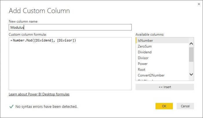 Sample code for the Number.Mod function