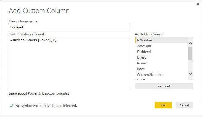 Sample code for the Number.Power function