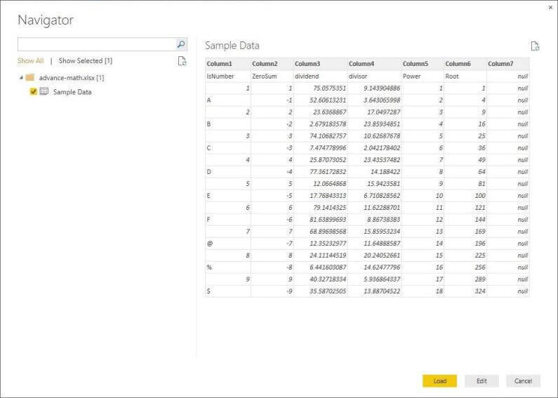 Navigator to view sample data