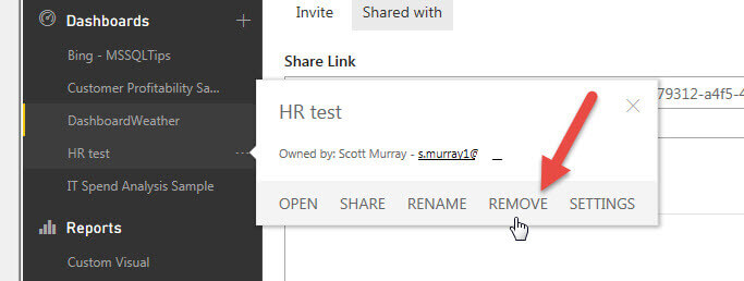 remove dashboard