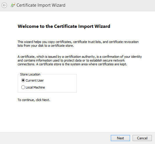 Importing certificate