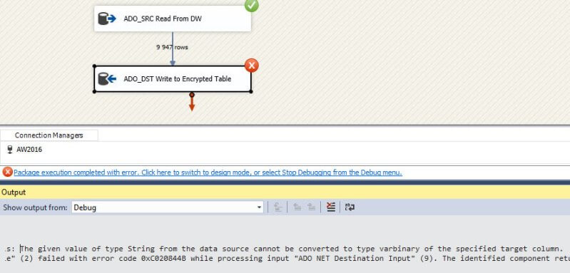 Writing encrypted data with SSIS, without property