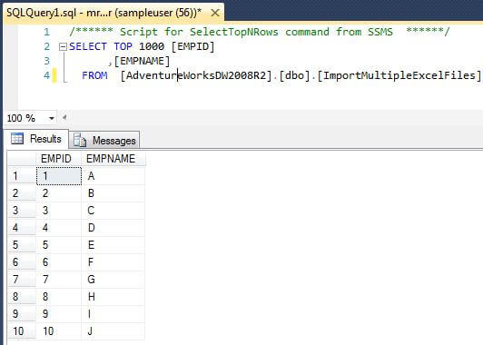 Data Preview Destination Table