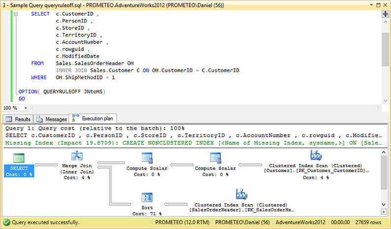 Execution Plan with JNtoHS Rule Disabled.