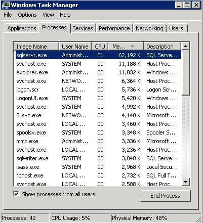 Review the top consumers of memory on the server