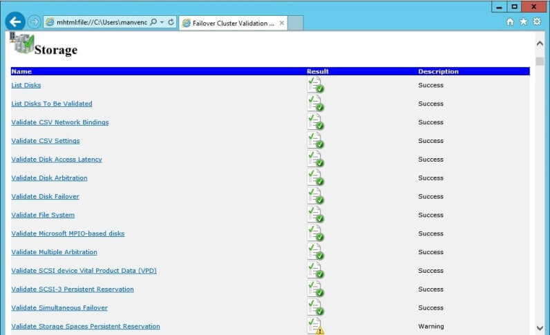 Storage validation check
