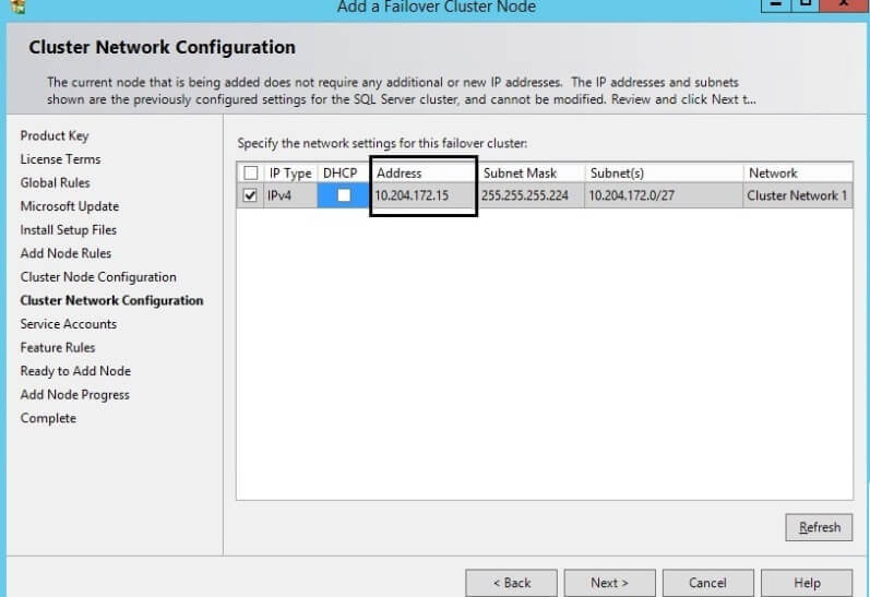 cluster network configuration