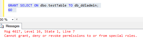 Trying to grant permission to db_ddladmin