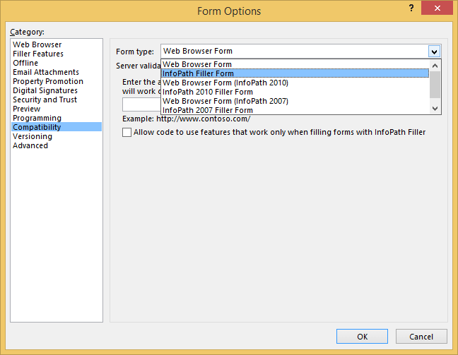 Specify the Form Type in InfoPath 2013