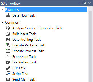 With a SQL Server 2014 Compatibility Version the Hadoop and Azure SSIS toolbox items are gone