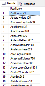 User Names with a Hashed Password that matches 1 2 3 4 5