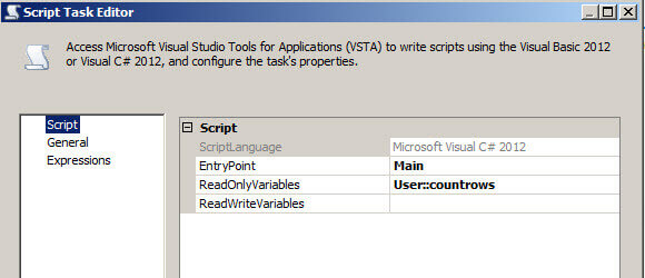 Script Task Editor