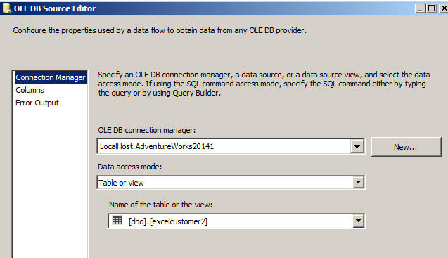 OLE DB Source Editor