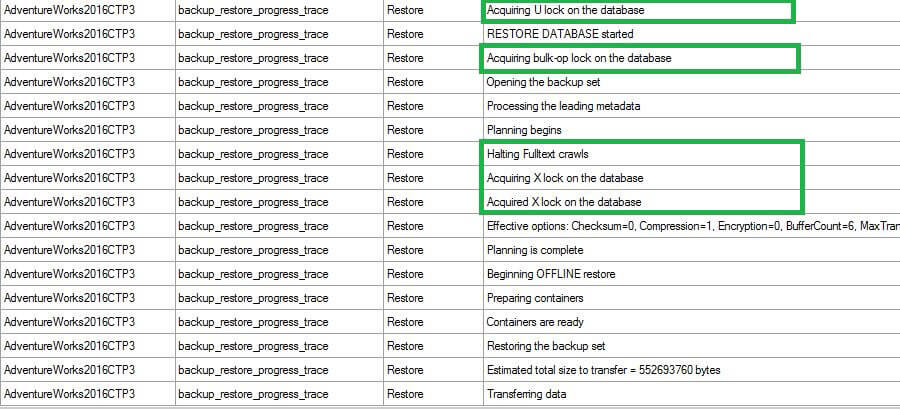 extended events restore over database