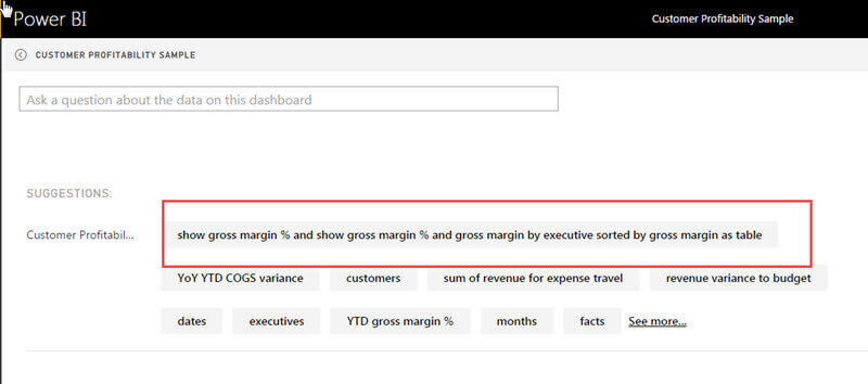 Featured Questions in Power BI Shown in Suggestions