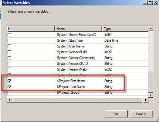 List of variables and parameters