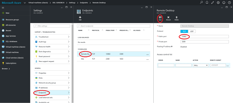 Configuring SQL Server Endpoint and ACL Access in Windows Azure