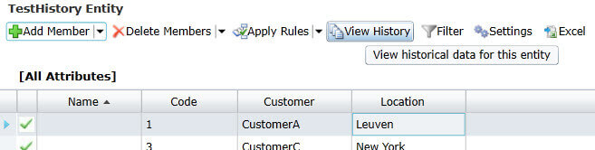View history for entity in Explorer button in Master Data Services