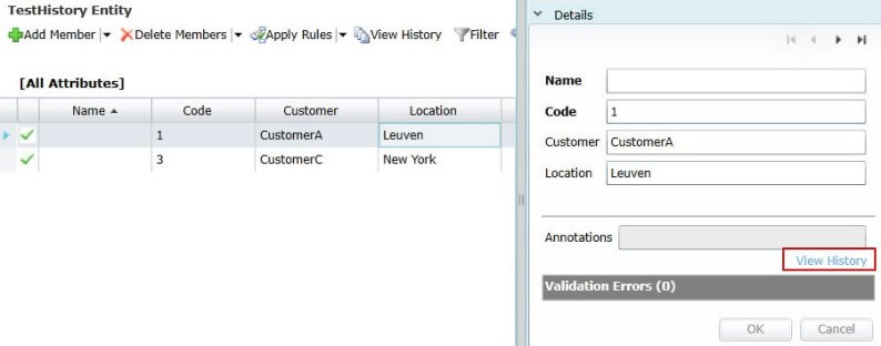 View history in Explorer link in Master Data Services