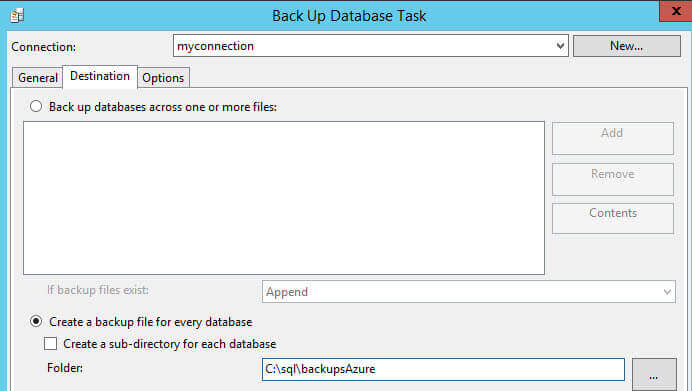 SQL Server Integration Services Back Up Database Task to specify the backup location