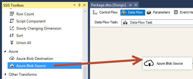 Drag an Azure Blob Source into the Data Flow