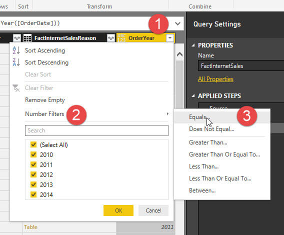 Filter 1 is OrderYear in Power BI