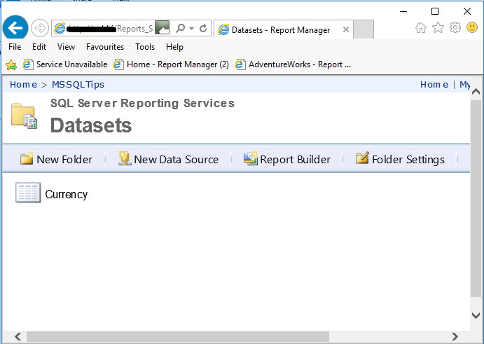 Deployed Dataset named Currency in SQL Server Reporting Services