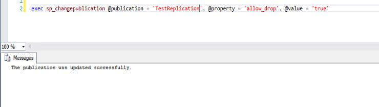 Run the sp_changepublication stored procedure